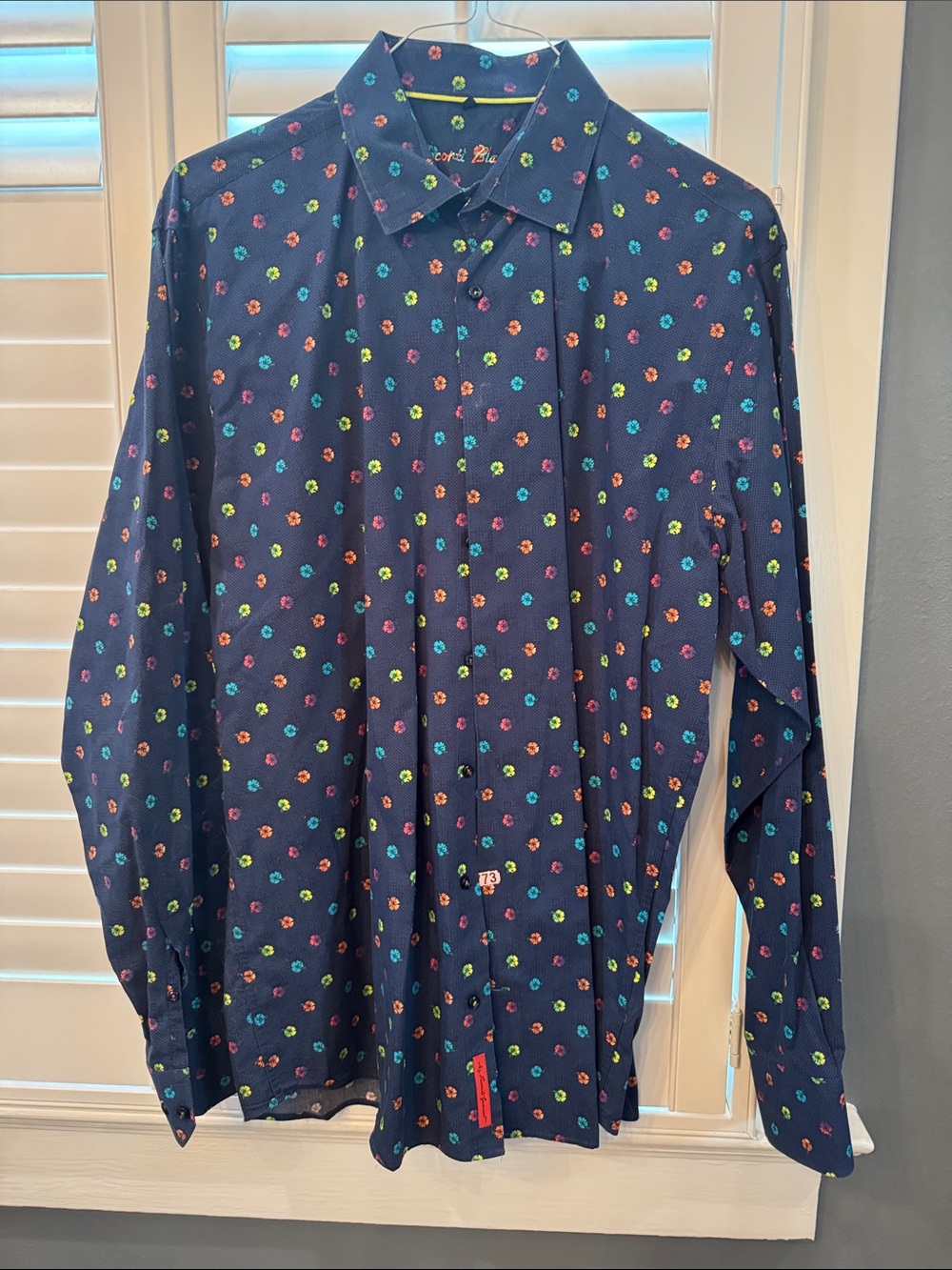 Men's Visconti Black Navy Button-Down Shirt with Multicolor Floral Dots